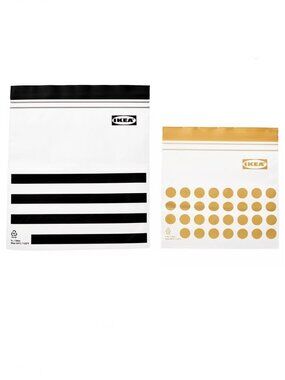 LOT OF 2 IKEA ISTAD Resealable Bag Patterned Black/Yellow 60 pack NWT